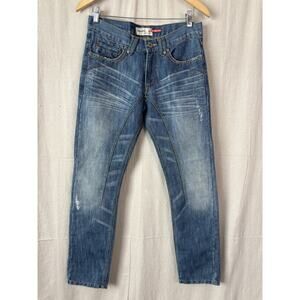 Kayden K Mens Metal Grunge Slim Skinny Denim Jeans 30/30 Blue Distressed Rocker